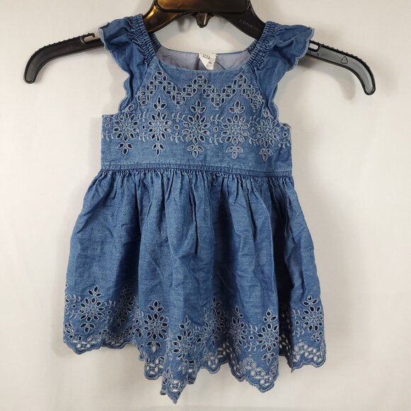 Adorable Denim Blue Gap Baby Girl Eyelet Chambray Flutter Dress Sz 18-24mnths - Picture 1 of 8
